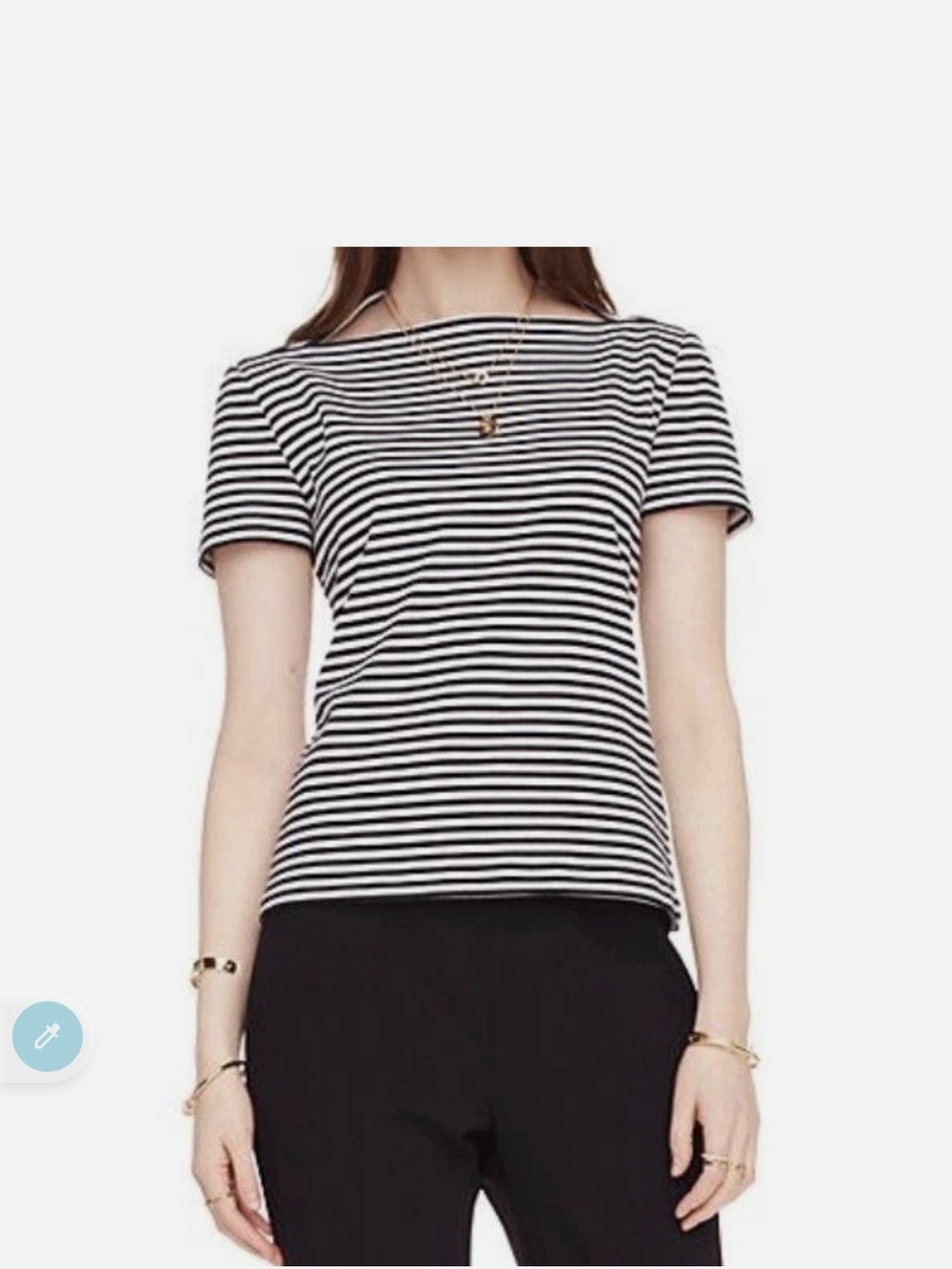 Kate Spade Broome Street Boat Neck Striped Short-Sleeve Tee - Black & White